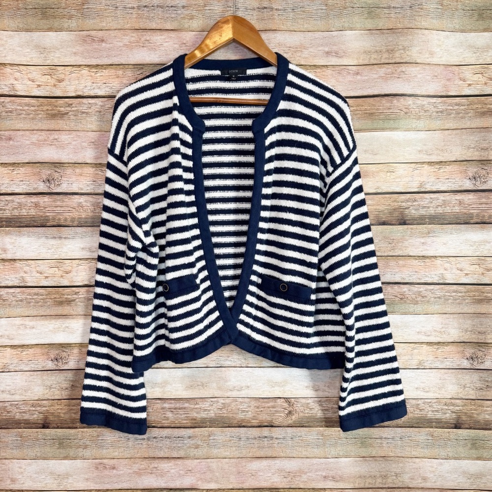 J. Crew Women's Blue Striped Open Front Cardigan Sweater in Stripe Size Medium